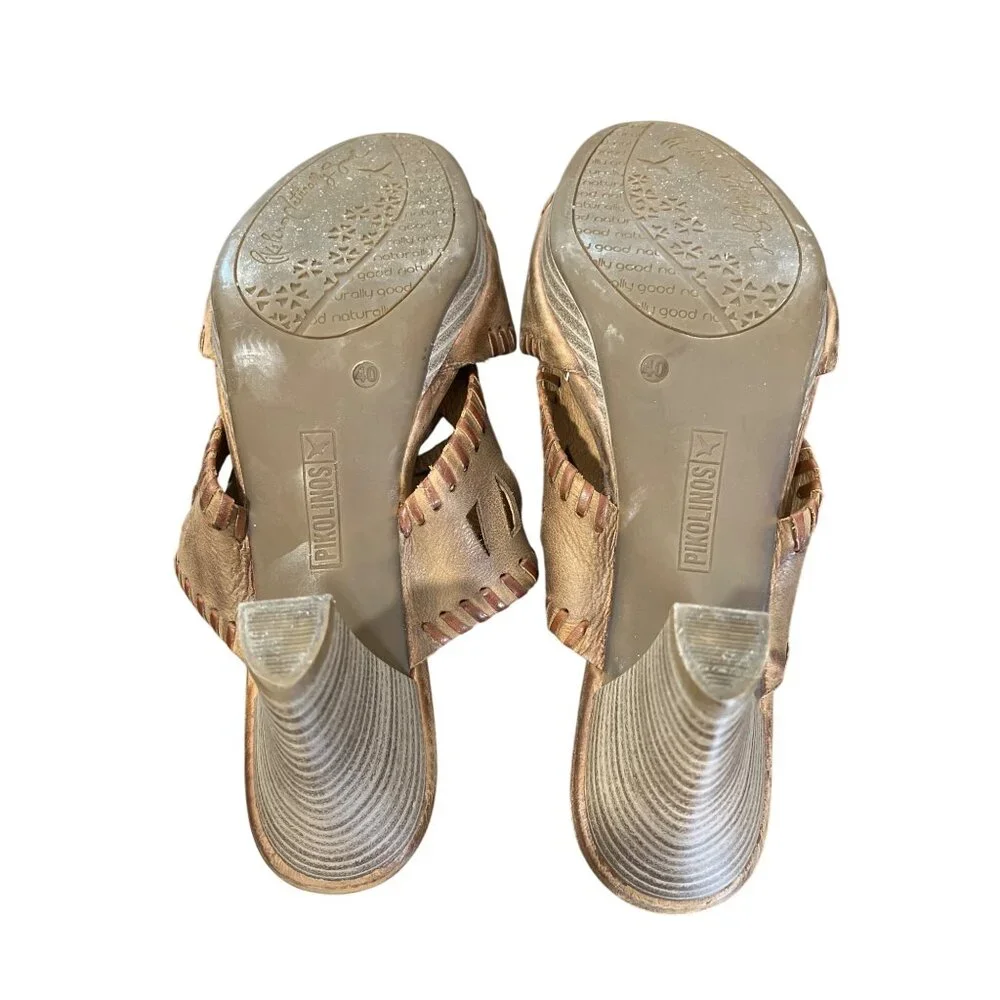 Pikolinos Sandals Brown Leather Wooden Stacked High Heels Womens Size 40 / 9-9.5 - Picture 7 of 9